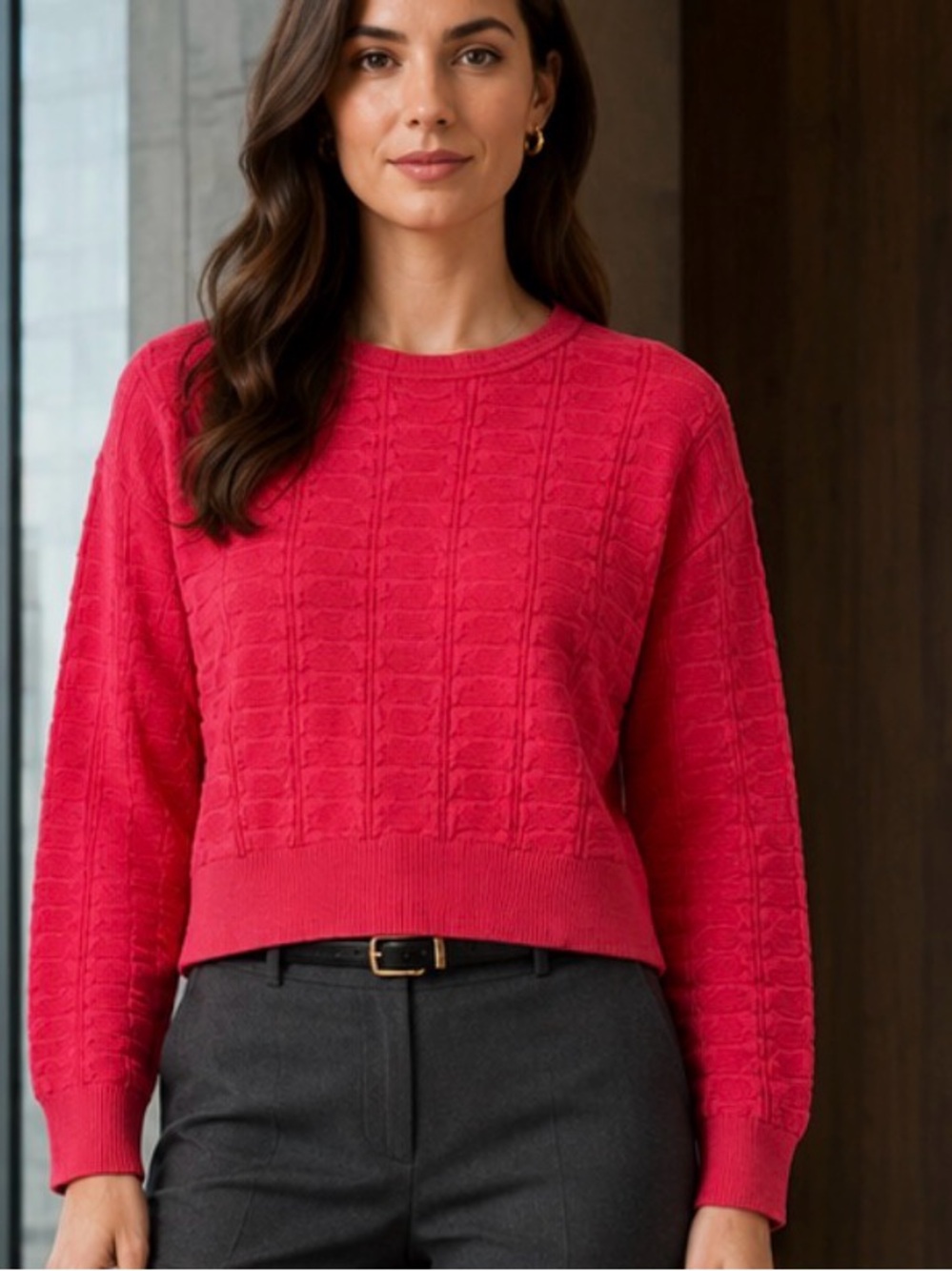 M Missoni Red Textured Wool Blend Crewneck Sweater Size S